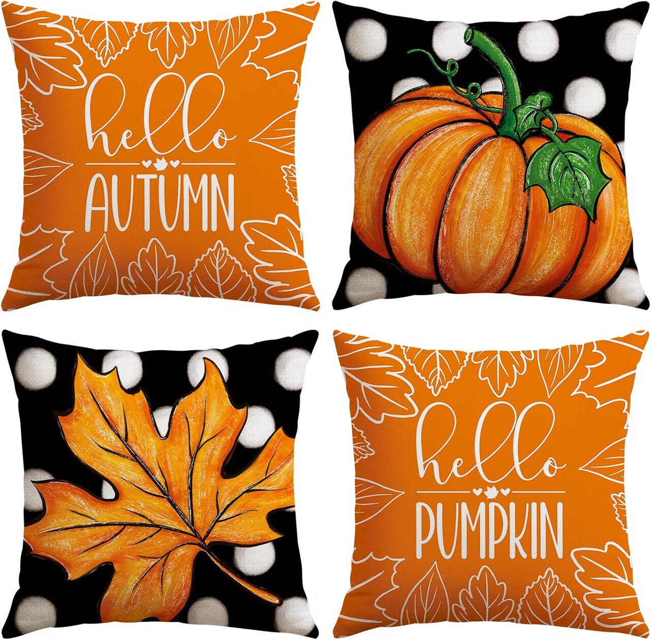 Set of 4 Fall Decorative Throw Pillow Covers 20x20 Inch